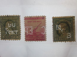 3 Timbres Stamps United States Of America USA Amérique Perforés Perforé Perforés Perfin Perfins Perforated Perforations. - Perforados