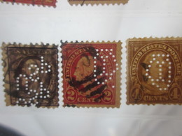 3 Timbres Stamps United States Of America USA Amérique Perforés Perforé Perforés Perfin Perfins Perforated Perforations. - Perfins