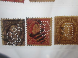 3 Timbres Stamps United States Of America USA Amérique Perforés Perforé Perforés Perfin Perfins Perforated Perforations. - Perforados