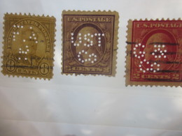 3 Timbres Stamps United States Of America USA Amérique Perforés Perforé Perforés Perfin Perfins Perforated Perforations. - Perfin