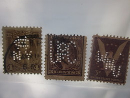 3 Timbres Stamps United States Of America USA Amérique Perforés Perforé Perforés Perfin Perfins Perforated Perforations. - Perforados