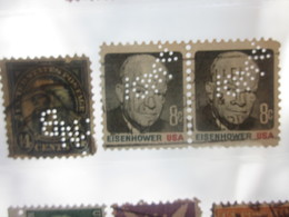 3 Timbres Stamps United States Of America USA Amérique Perforés Perforé Perforés Perfin Perfins Perforated Perforations. - Perforés