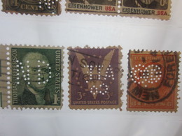 3 Timbres Stamps United States Of America USA Amérique Perforés Perforé Perforés Perfin Perfins Perforated Perforations. - Perfin