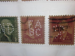 3 Timbres Stamps United States Of America USA Amérique Perforés Perforé Perforés Perfin Perfins Perforated Perforations. - Perfin