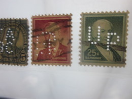 3 Timbres Stamps United States Of America USA Amérique Perforés Perforé Perforés Perfin Perfins Perforated Perforations. - Zähnungen (Perfins)