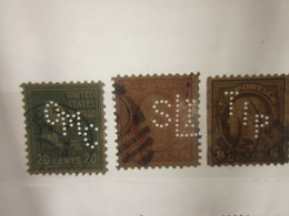 3 Timbres Stamps United States Of America USA Amérique Perforés Perforé Perforés Perfin Perfins Perforated Perforations. - Perforés
