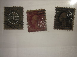 3 Timbres Stamps United States Of America USA Amérique Perforés Perforé Perforés Perfin Perfins Perforated Perforations. - Perfin