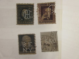 4 Timbres Stamps United States Of America USA Amérique Perforés Perforé Perforés Perfin Perfins Perforated Perforations. - Perfin