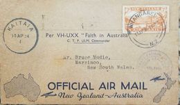 L) 1934 NEW ZEALAND, PALM, NATURE, 7D, AIR MAIL, CIRCULATED COVER FROM NEW ZEALAND TO AUSTRALIA - Covers & Documents