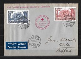 1939 GENÈVE - ZÜRICH → Vol Postal Special Genève-Zürich, Triesenberg Via Zürich Nach Olten - Air Post