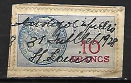 FRANCE    -    Timbre  Fiscal De 10 Fr Sur Fragment . Oblitéré Plume 1928. - Stamps