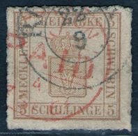 Rostock 22/9 + London PAID Auf 5 Shilling Orangebraun - Schwerin Nr. 8 Y Mit Abart - Kabinett - Mecklenburg-Schwerin