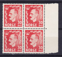 Norway 1951 Mi. 361    30 Øre König Haakon VII. 4-Block M. Rand MNH** - Blokken & Velletjes