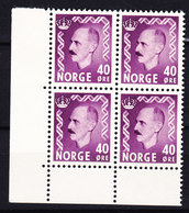 Norway 1955 Mi. 398    40 Øre König Haakon VII. 4-Block M. Rand MNH** - Blokken & Velletjes