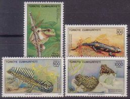 AC - TURKEY STAMP - WORLD ENVIRONMENT DAY MNH FIRE SALAMANDER, FIRE BELLIED TOAD, TREE FROG, SOUTHERN BANDED NEWT  1990 - Neufs