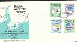 Britische Gebiete In Der Antarktis  - Mi.Nr. 144 - 147  - FDC  30. Jahrestag Des Internationalen Geophysikalischen Jahre - FDC