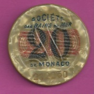 JETON CASINO SOCIETE DES BAINS DE MER DE MONACO 20 Fr Numero 212250 Diametre 30mm Plat04 - Casino