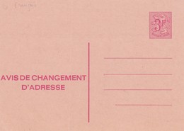 BELGIQUE - CP ENTIER POSTAL AVIS CHANGEMENT ADRESSE 35 - NEUF   / 2 - Addr. Chang.