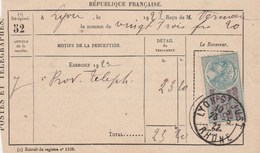 Cachet  Oblitération Postale Timbre Fiscal LYON ST JUST Rhône  23/5/1922 Sur Reçu Téléphone - Telegraph And Telephone