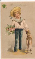 CPA Bonne Année Gaufrée Enfant Et Chien Trèfle à 4 Feuilles - Nouvel An