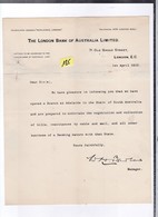 Un Courrier   Bank London  Of  Australia  Limited   Année 1910 - Ver. Königreich