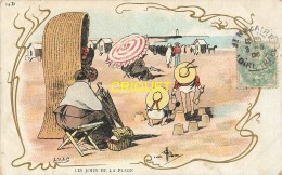 Illustrateur Guillaume, Les Joies De La Plage, Belle Carte Affranchie 1906 - Guillaume