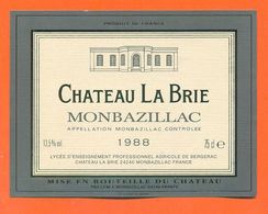 étiquette Vin De Monbazillac Chateau La Brie 1988 à Chateau La Brie - 75 Cl - Monbazillac