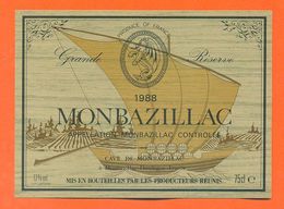 étiquette Vin De Monbazillac 1988 Les Producteurs Réunis à Monbazillac - 75 Cl - Voillier - Monbazillac