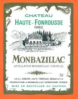 étiquette Vin De Monbazillac Chateau Haute Fonrousse 1982 Ganfard à Monbazillac - 75 Cl - Monbazillac