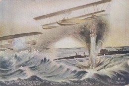 Aviation - Guerre - Dessin André Dégert Fusilier Mitrailleur - Hydravions Contre Sous-marins - 1914-1918: 1st War