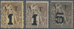 */(*) Annam Und Tongking: 1889, Allegory Stamps Of French Colonies Complete Set Of Three With Handstamp 'A - Andere & Zonder Classificatie
