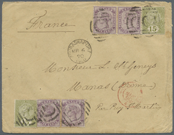 Br Ceylon / Sri Lanka: 1890. Envelope Addressed To France Bearing SG 195, 5c Dull Purple (4) And SG 197 - Sri Lanka (Ceylan) (1948-...)