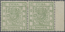 * China: 1878, Large Dragon Thin Paper, A Horizontal Right-margin Pair, Mint Lightly Hinged, Three Per - Andere & Zonder Classificatie