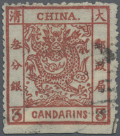 O China: 1883, Large Dragon Thick Paper 3 Ca. Red, Used, Bottom Imperf. Or Straight Edge, Backed Tear - Andere & Zonder Classificatie