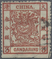 O China: 1883, Large Dragon Thick Paper 3 Ca. Red, Used, Bottom Imperf. Or Straight Edge, Backed Tear - Sonstige & Ohne Zuordnung