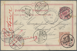 GA China: 1899, Incoming Card Germany 10 Pf. "CREFELD 12.5.99" To Hankow, Transits Shanghai DPO (two Ty - Autres & Non Classés