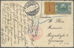 China: 1912, 1 C. Commercial Press Ovpt. W. Yuan Shi-kai 3 C. On Ppc, Marked In Blue As Invalid As H - Sonstige & Ohne Zuordnung