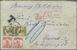 Br China: 1923, Junk 4 A. Olive Pair With 6 A. Carmine Pair Tied "SHANGHAI 7.7.31" To Cover To Rostock/ - Autres & Non Classés