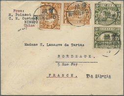 Br China: 1929, Sun Yat-Sen 1 C. (2), 4 C. (pair) Tied Four Strokes Bisected Bilingual "NINGPO 3 MAR 29 - Other & Unclassified