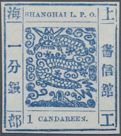 (*) China - Shanghai: 1871/72, 1 Ca. Blue, Official Reprint On Mesh Paper, Unused, Signed Calves. - Altri & Non Classificati