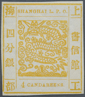 (*) China - Shanghai: 1871/72, 4 Ca. Yellow, Official Reprint On Mesh Paper, Unused, Signed Calves. - Altri & Non Classificati