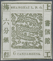 (*) China - Shanghai: 1871/72, 6 Ca. Olive Green, Official Reprint On Mesh Paper, Unused, Slight Gum Cre - Autres & Non Classés