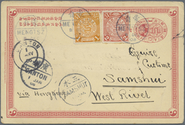 GA China - Ganzsachen: 1898, Two Stationery Cards CIP 1 C. With Paintings On Reverse Used „MENGTSZ“, On - Ansichtskarten