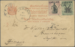 Labuan: 1901, 1c. Dull Claret And 2c. Green On Ppc "Bangkok (Siam)" From "LABUAN 10 MAY 01" To Germa - Other & Unclassified