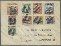 Br Labuan: 1904, "4 Cents" Revaluation Overprints, Complete Set Of Nine Stamps (no. 137 Perf. Faults), - Andere & Zonder Classificatie