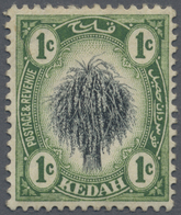 * Malaiische Staaten - Kedah: 1912 1c. Black & Green, Variety WATERMARK INVERTED AND REVERSED, Mounted - Kedah