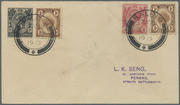 Br Malaiische Staaten - Kedah: 1919, 2 X 1 C Brown Together With Straits Settlements 1 C Black And 4 C - Kedah