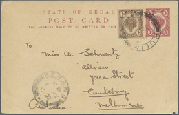 GA Malaiische Staaten - Kedah: 1922, 3 C Purple Psc Uprated With 1 C Brown From KULIM, 30 AP 22, Via Tr - Kedah