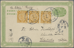 GA China - Ganzsachen: 1907, Card CIP 1 C. Light Green Uprated Coiling Dragon 1 C. (strip-3) Tied Boxed - Postkaarten