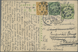 GA China - Ganzsachen: 1910, Card Square Dragon 1 C. Uprated Coiling Dragon 1 C., 2 C. Green Canc. Luna - Postkaarten